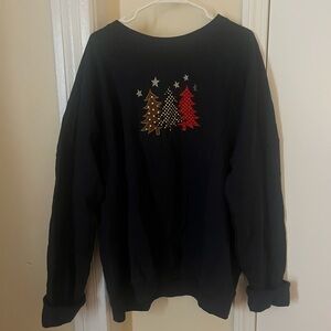 Festive Navy Crewneck Sweatshirt with Christmas Trees